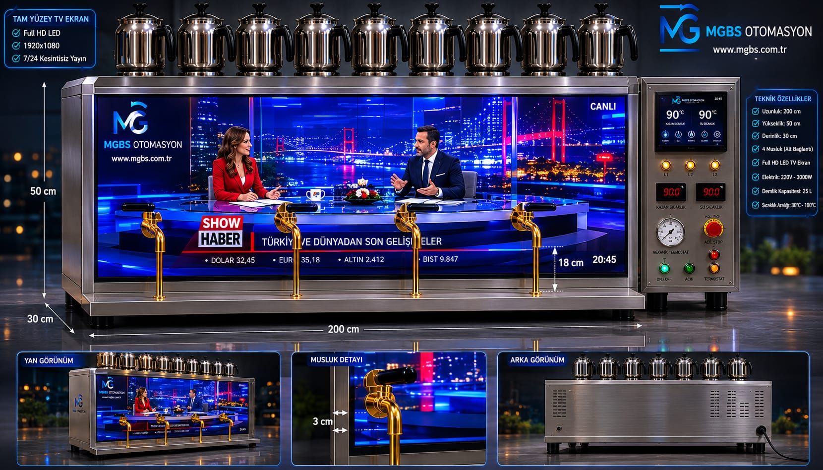KX-9000 MATRON TV ekranlı endüstriyel çay kazanı - ön yüz